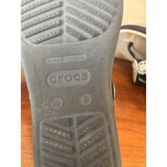 Crocs Sanrah Diamante Navy Blue & Turquoise Wedge Sandals Womens Size 8 - Picture 9 of 9